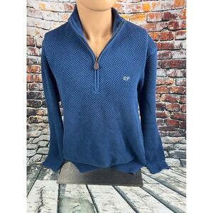 Vineyard Vines Mens XL Blue 100% Cotton Waffle Knit Quarter Zip Pullover Sweater